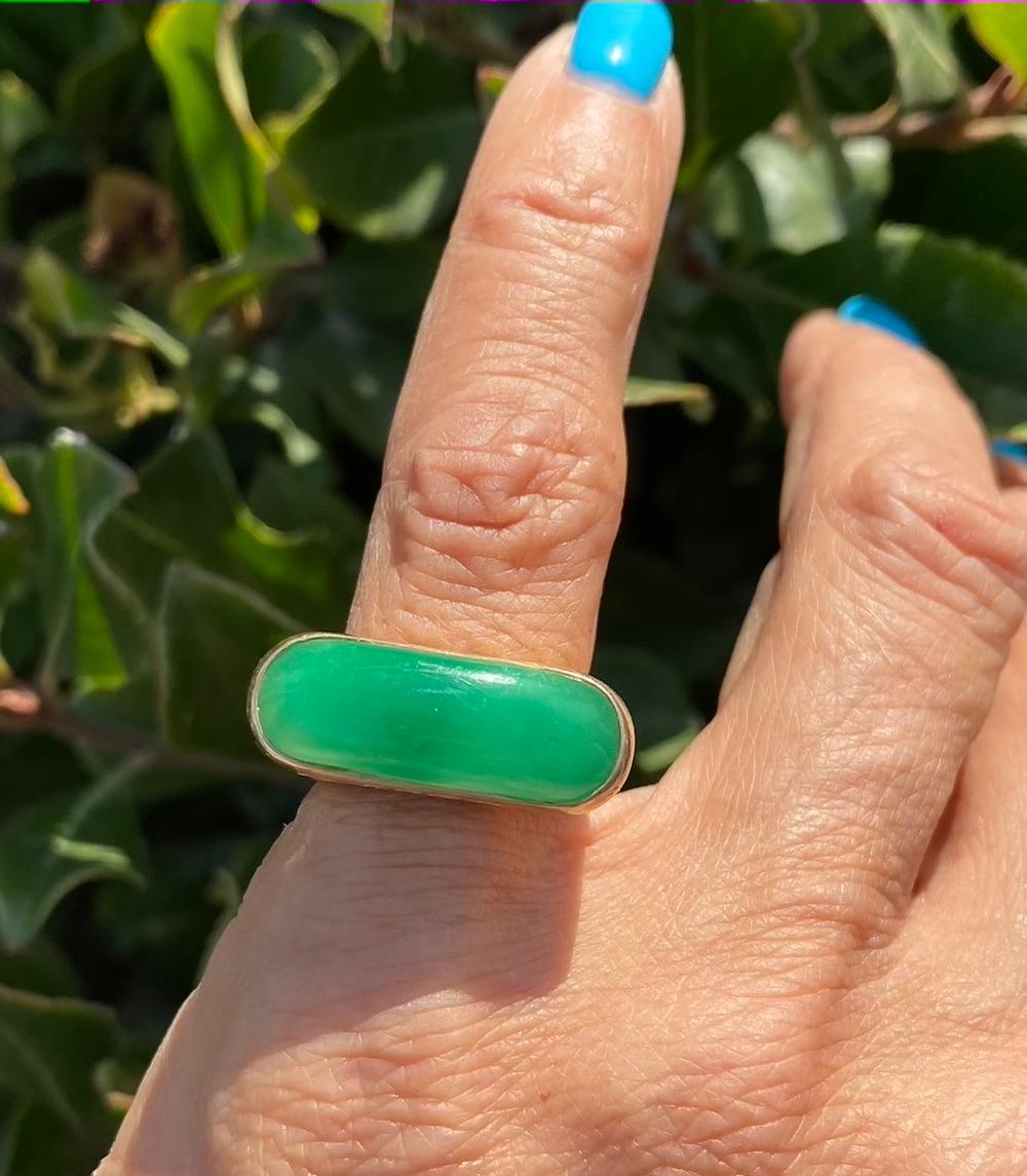 Women's or Men's Jadeite Green Gold Ring Transparent Color, Circa 1970's