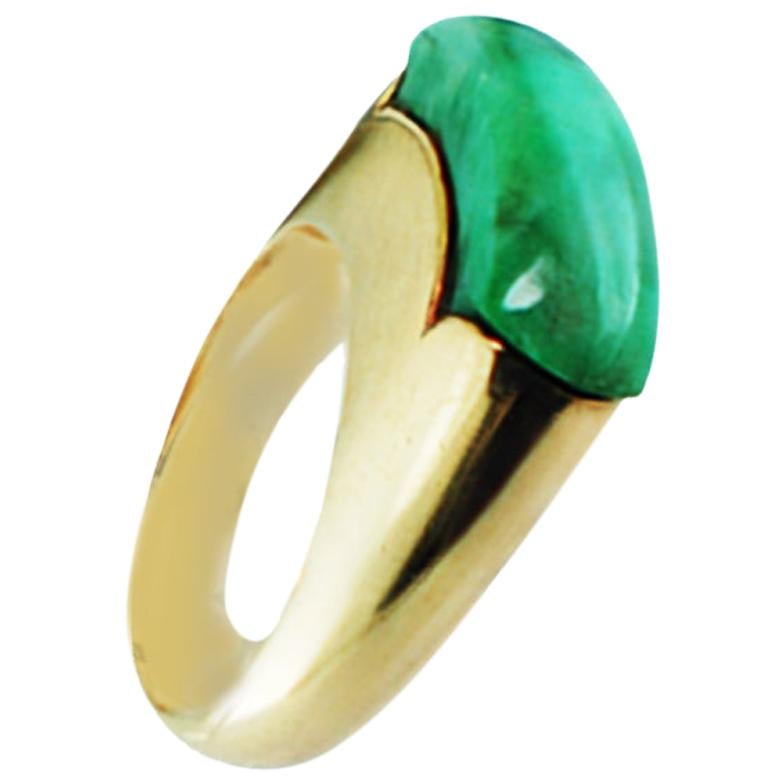 Jadeite Green Jade Dome Ring 14 Karat Yellow Gold