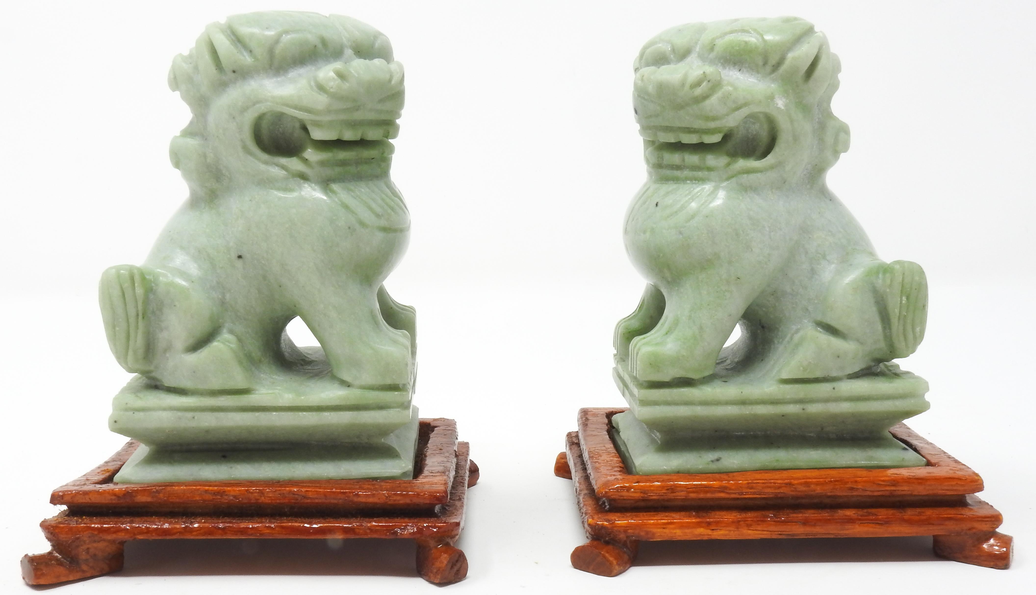 Hand-Carved Jadeite Guardian Foo Dogs, Mid-20th Century For Sale