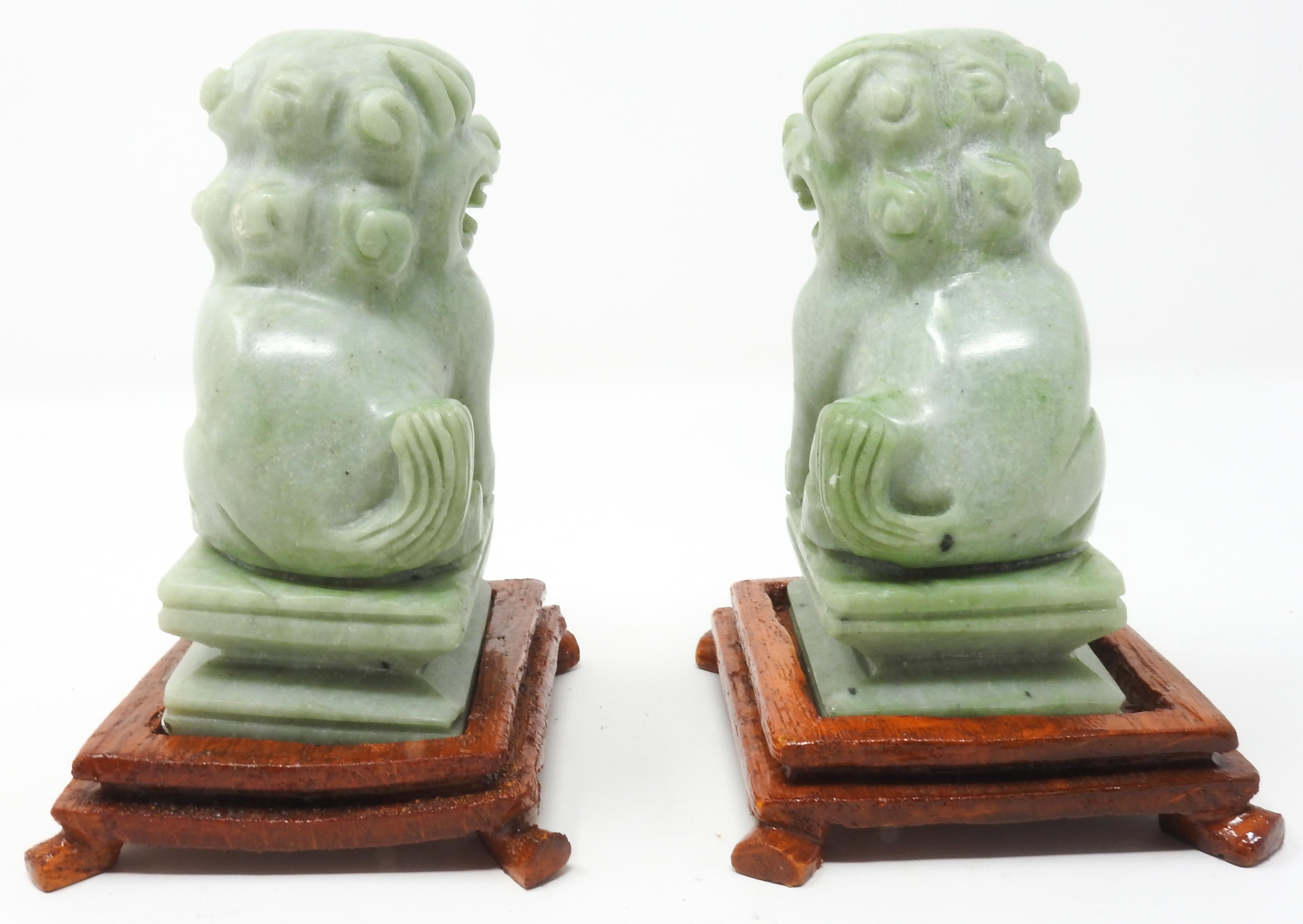 Jadeite Guardian Foo Dogs, Mid-20th Century In Fair Condition For Sale In Cookeville, TN