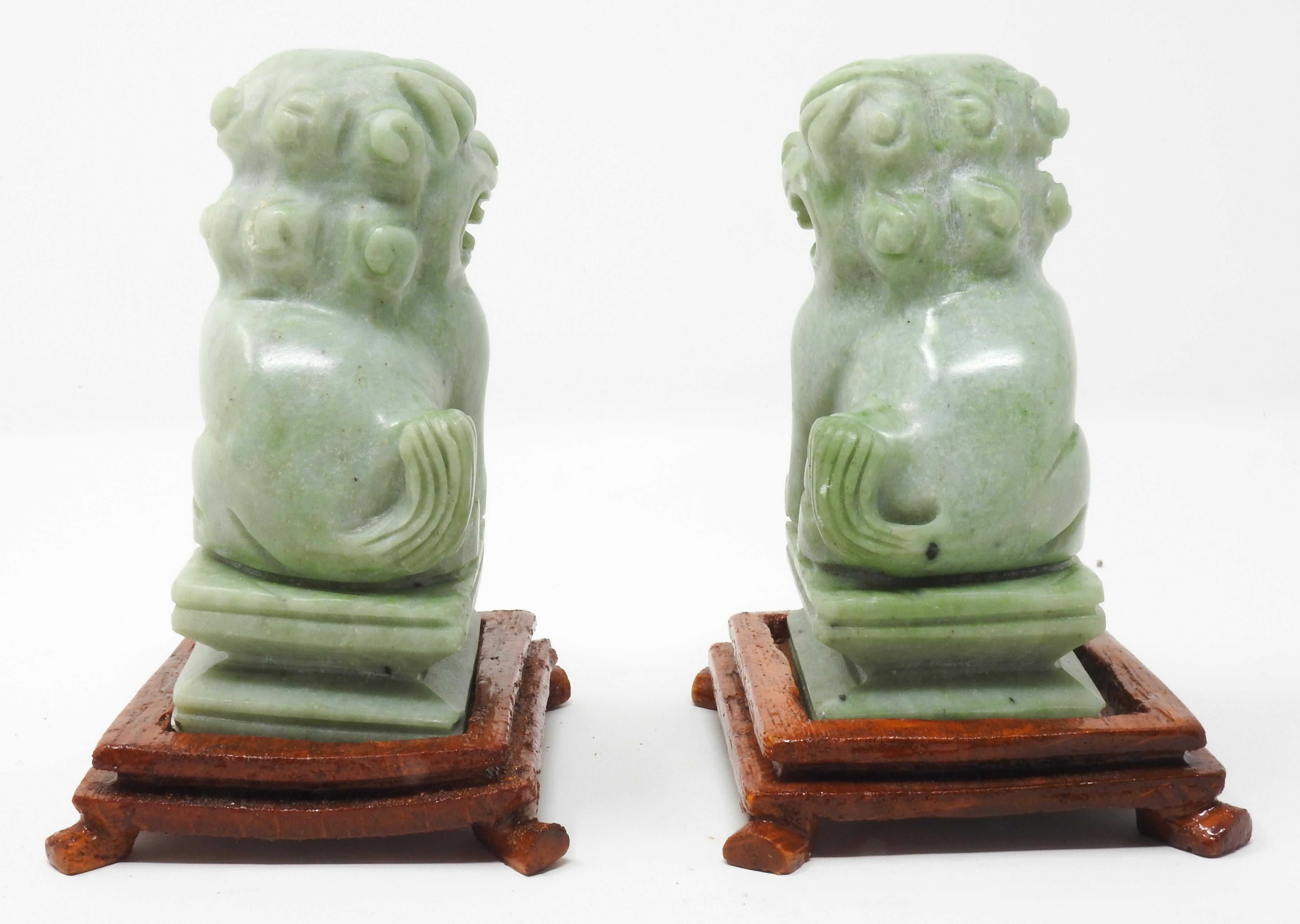 Marble Jadeite Guardian Foo Dogs, Mid-20th Century For Sale
