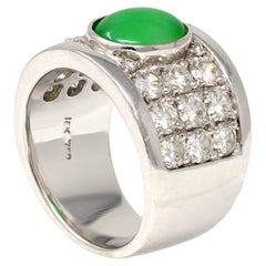 Jadeite Jade and Diamond Wide Band Ring in 18 Karat White Gold