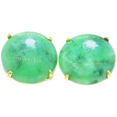 Vintage Jadeite Jade and Gold Stud Earrings, circa 1960