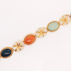 Jadeite Jade Aqua Black Onyx Vintage Bracelet in 14 Karat Yellow Gold