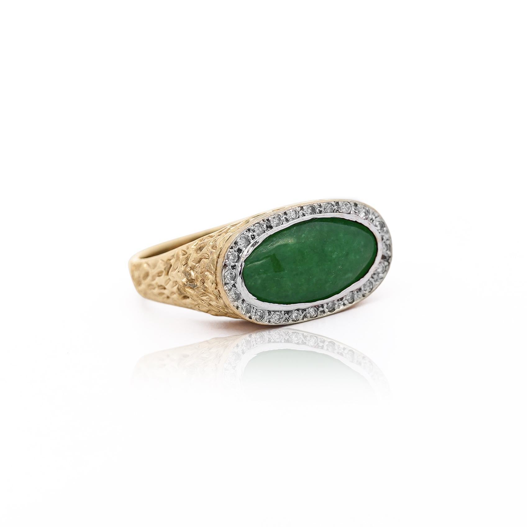 Jadeit Jade Lünette Set & Diamant Pavé in 14K Gold Nugget Ring (Zeitgenössisch) im Angebot