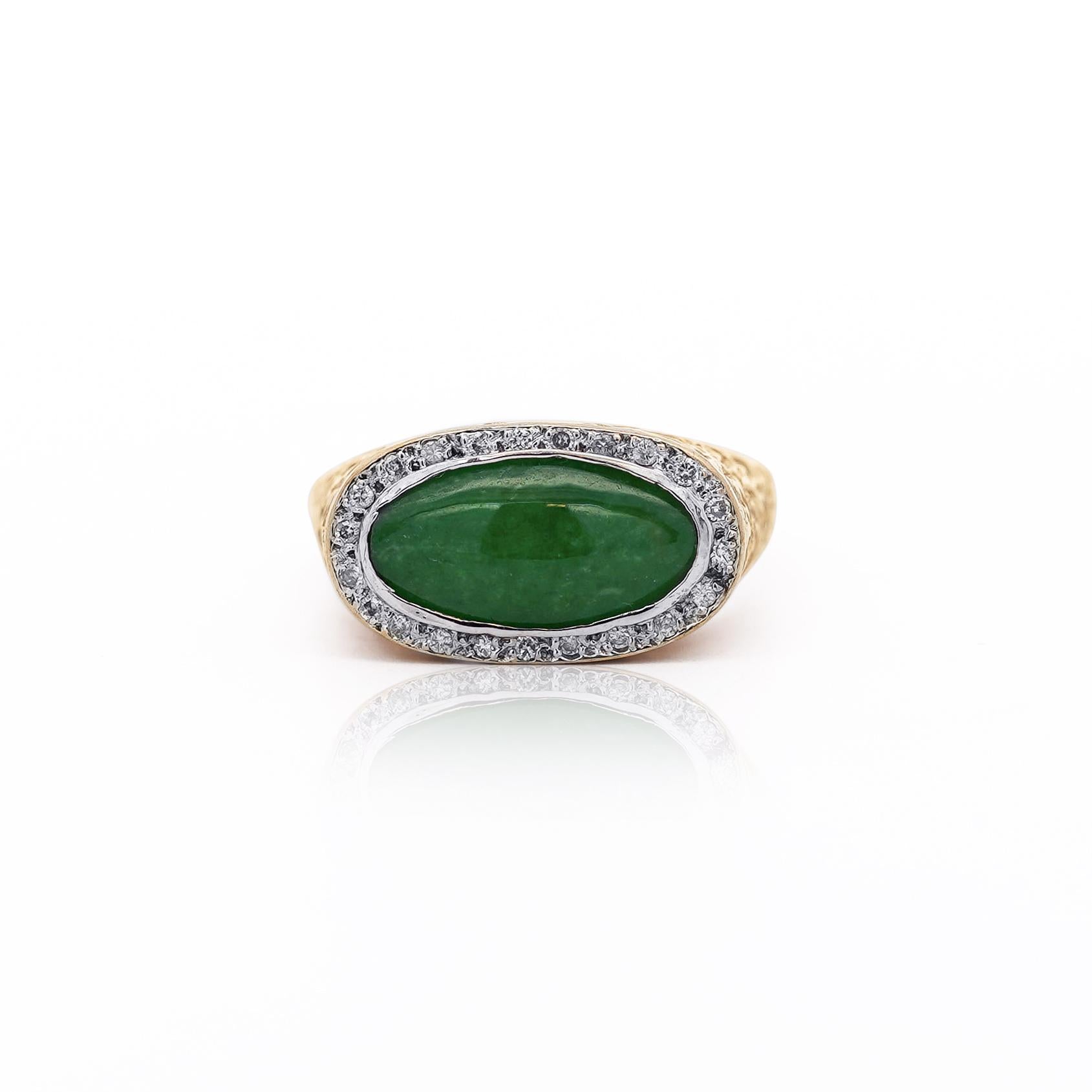 Jadeit Jade Lünette Set & Diamant Pavé in 14K Gold Nugget Ring Herren im Angebot