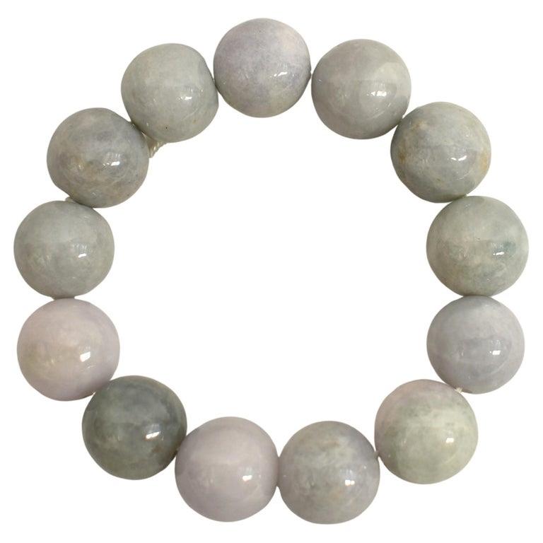 Chinese Jadeite Jade Bracelet Large 18mm Beads For Sale
