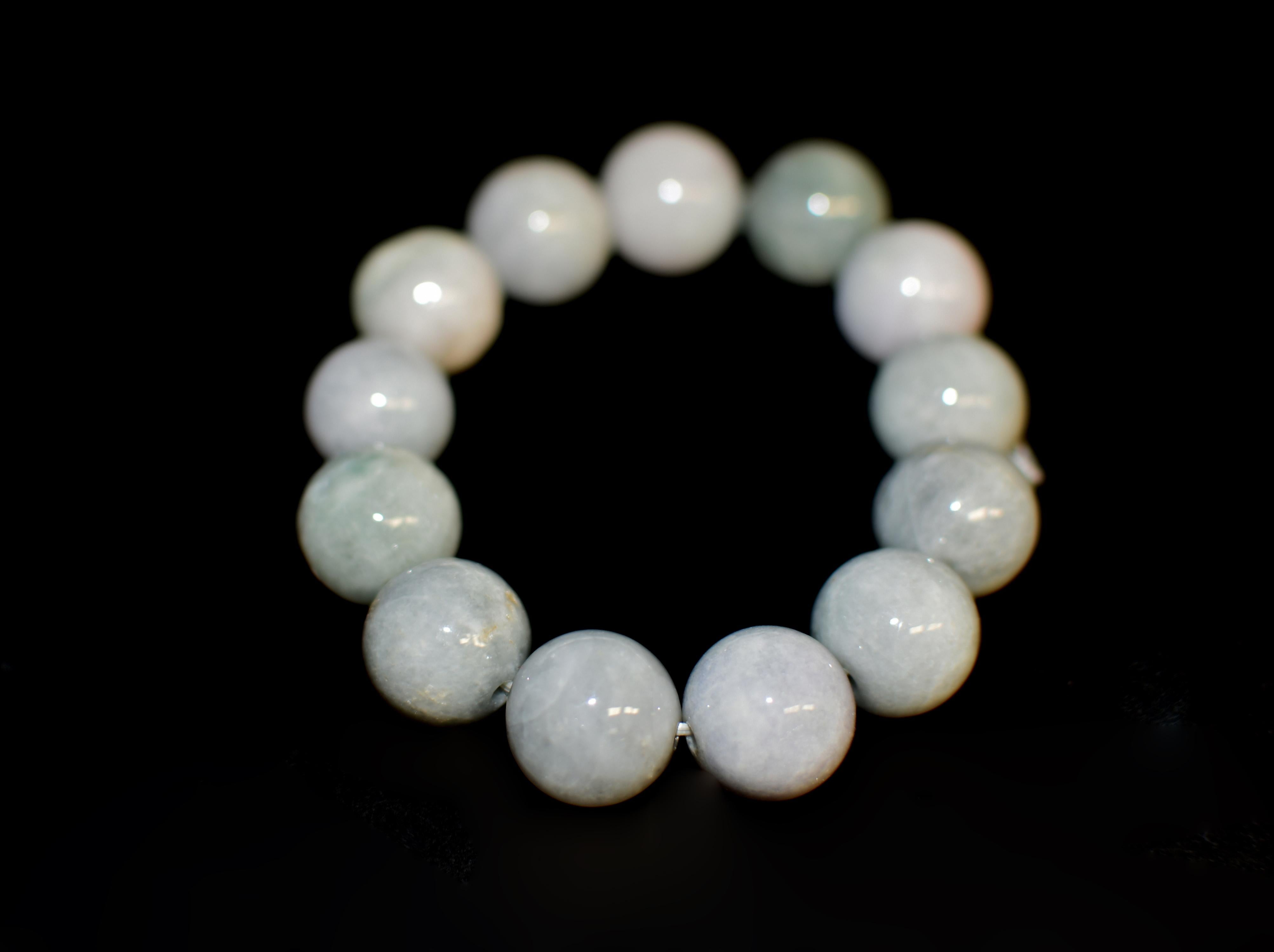 20th Century Jadeite Jade Bracelet Large 18mm Beads For Sale