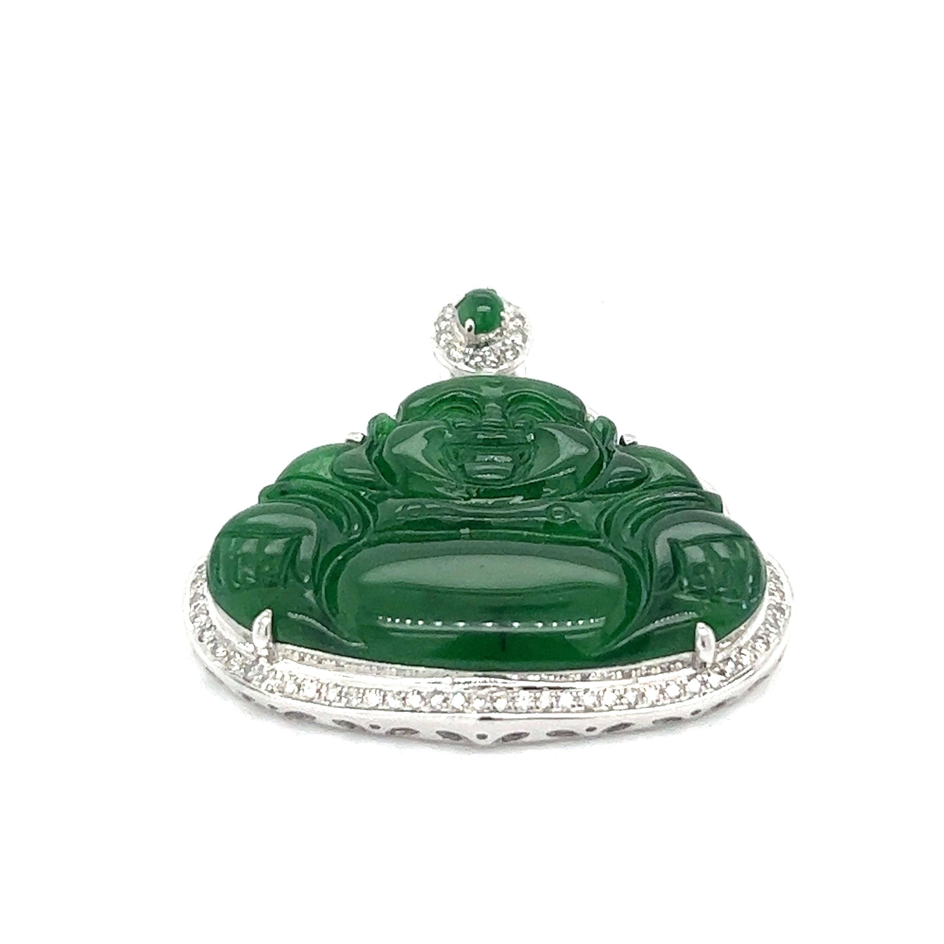 Jadeite Jade Buddha 18k White Gold Pendant In Excellent Condition For Sale In New York, NY