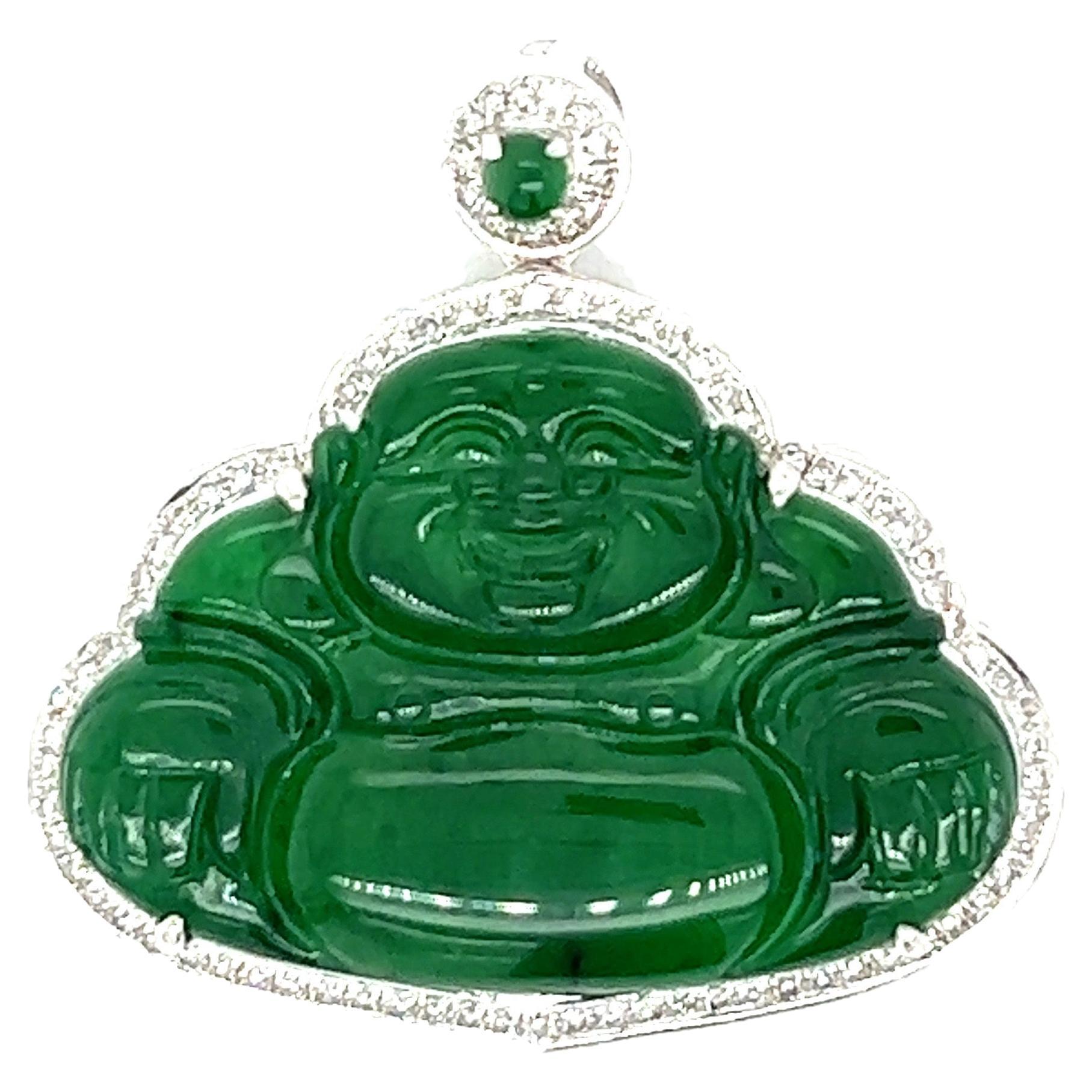 Jadeite Jade Buddha 18k White Gold Pendant For Sale