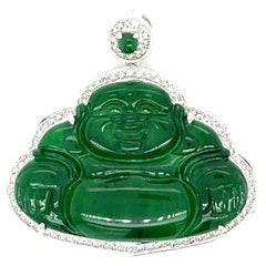 Vintage Jadeite Jade Buddha 18k White Gold Pendant