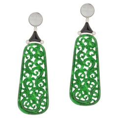 Jadeite Jade Carved Drop Certified Earrings