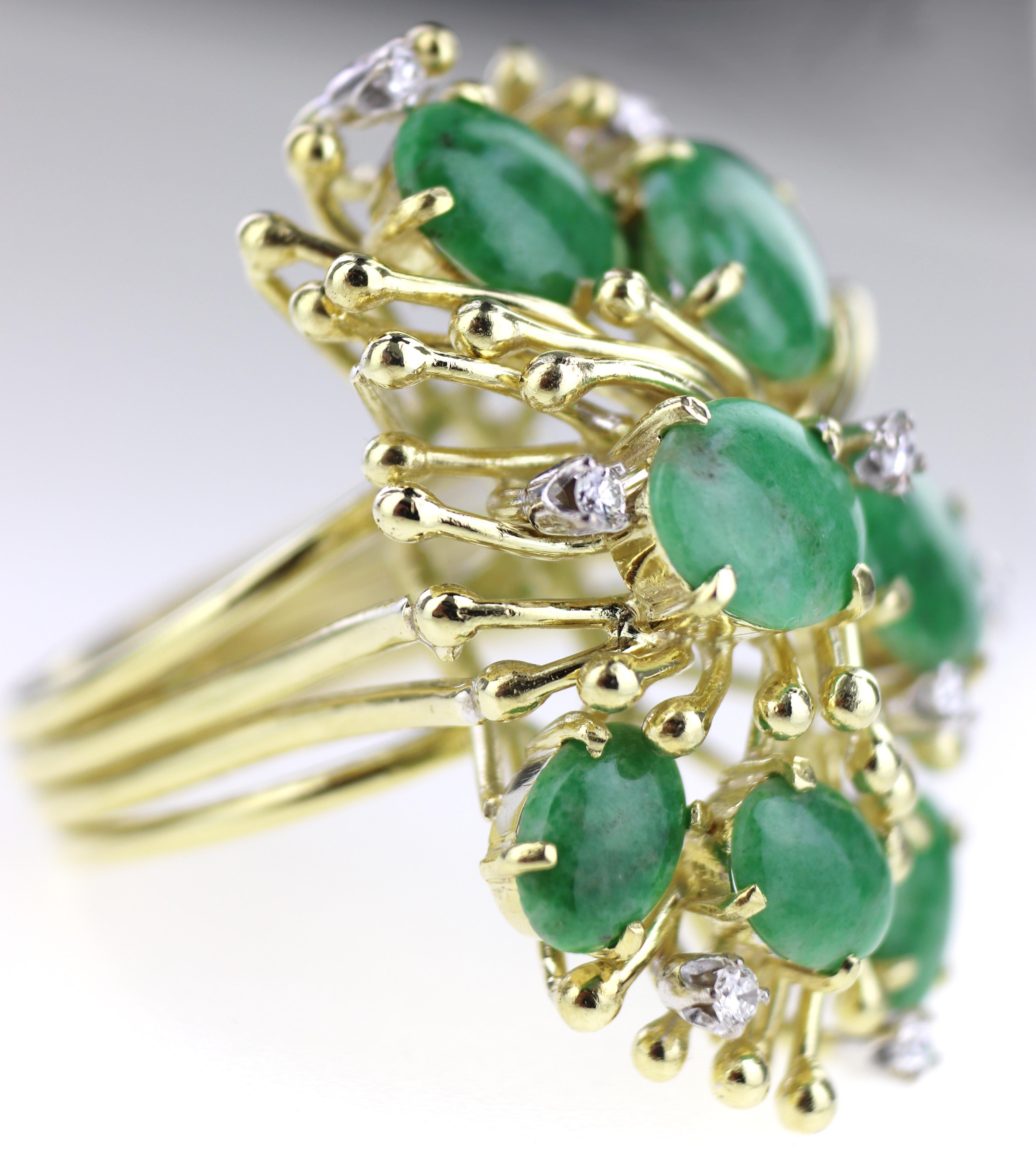 Mixed Cut Jadeite Jade, Diamond, 18K Yellow Gold Cocktail Ring For Sale