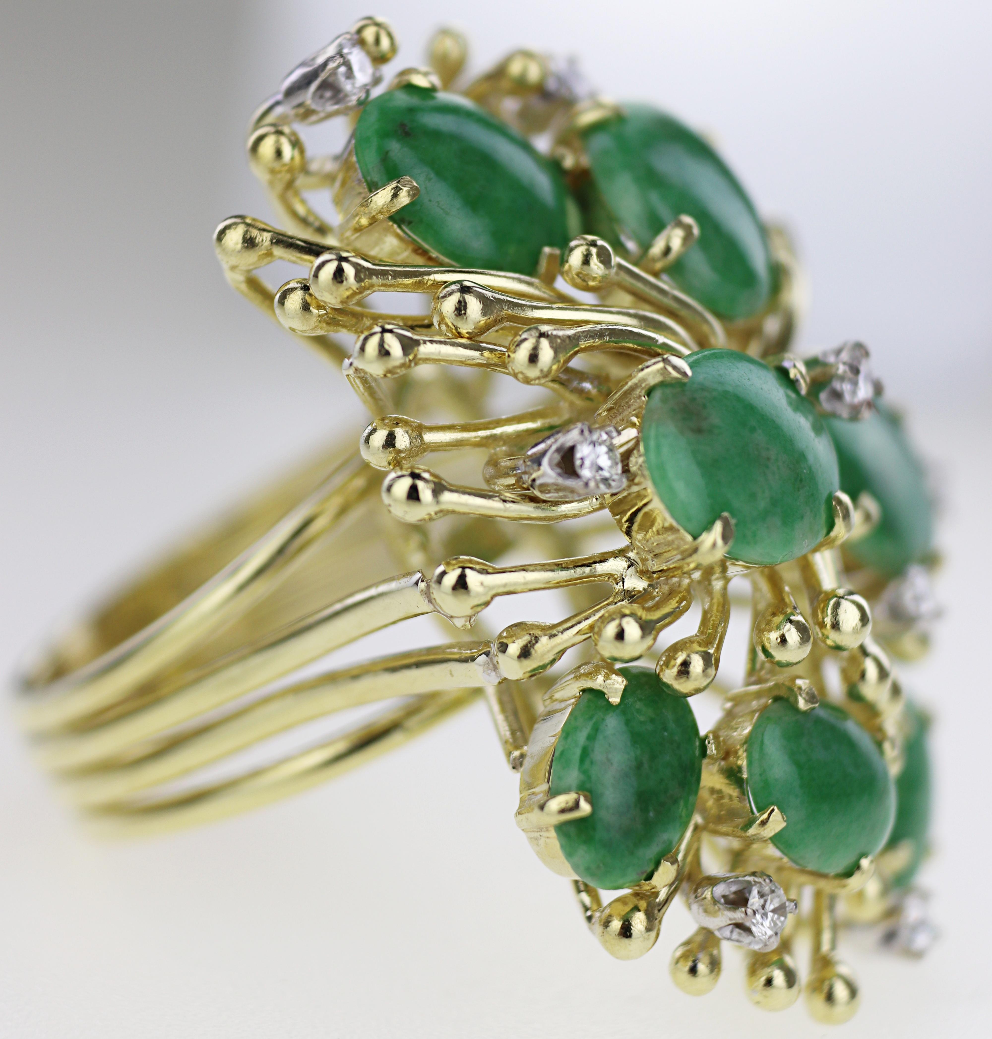 Jadeite Jade, Diamond, 18K Yellow Gold Cocktail Ring In Good Condition For Sale In Pleasant Hill, CA
