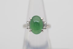 Jadeite Jade Diamond 3-Stone Platinum Ring