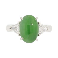 Jadeite Jade Diamond 3-Stone Platinum Ring