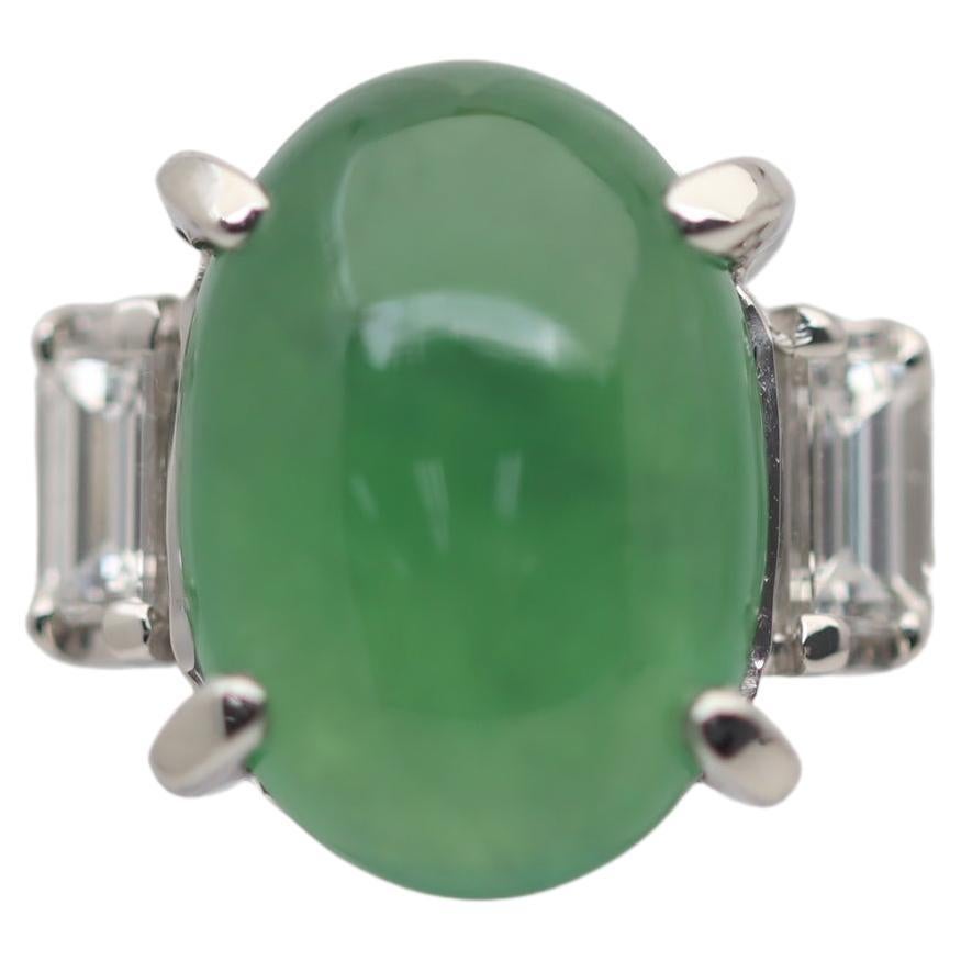 Jadeite Jade Diamond 3-Stone Platinum Ring