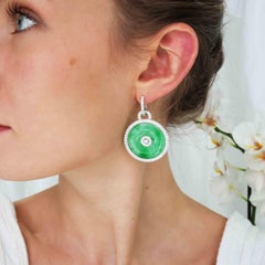 Jadeite Jade Diamond and White Gold Drop Earrings, 4.50 Carats