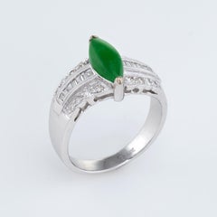 Jadeite Jade Diamond Cocktail Ring Estate 18k White Gold Fine Vintage Jewelry