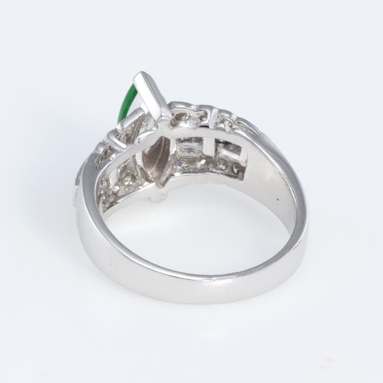 Jadeite Jade Diamond Cocktail Ring Estate 18k White Gold Fine Vintage Jewelry In Excellent Condition For Sale In Torrance, CA