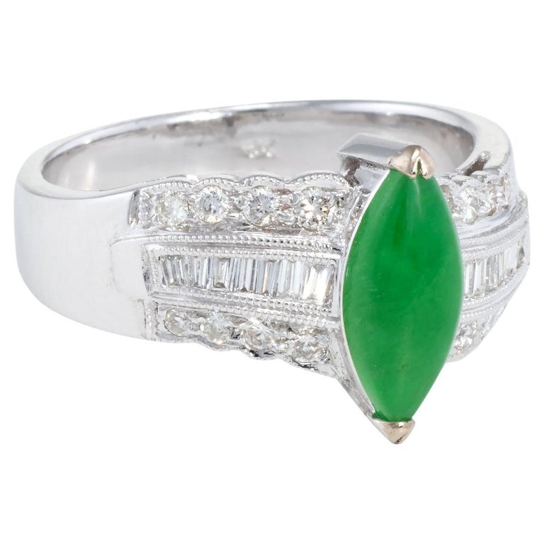 Jadeite Jade Diamond Cocktail Ring Estate 18k White Gold Fine Vintage Jewelry For Sale