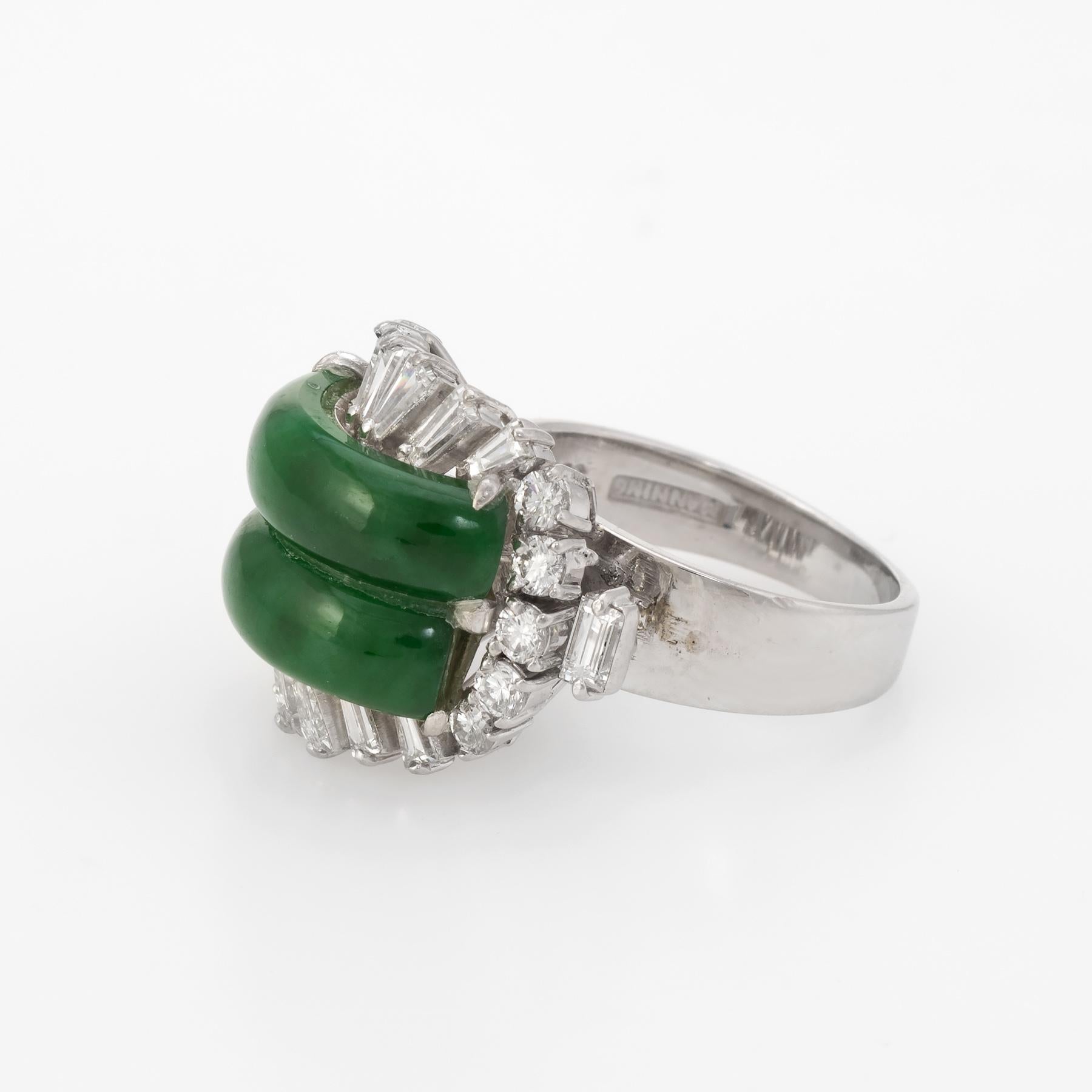 Women's or Men's Jadeite Jade Diamond Cocktail Ring Vintage 14 Karat Gold Estate Fine Jewelry