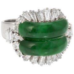 Jadeite Jade Diamond Cocktail Ring Vintage 14 Karat Gold Estate Fine Jewelry