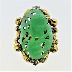 Jadeite Jade Diamond Gold Cocktail Ring
