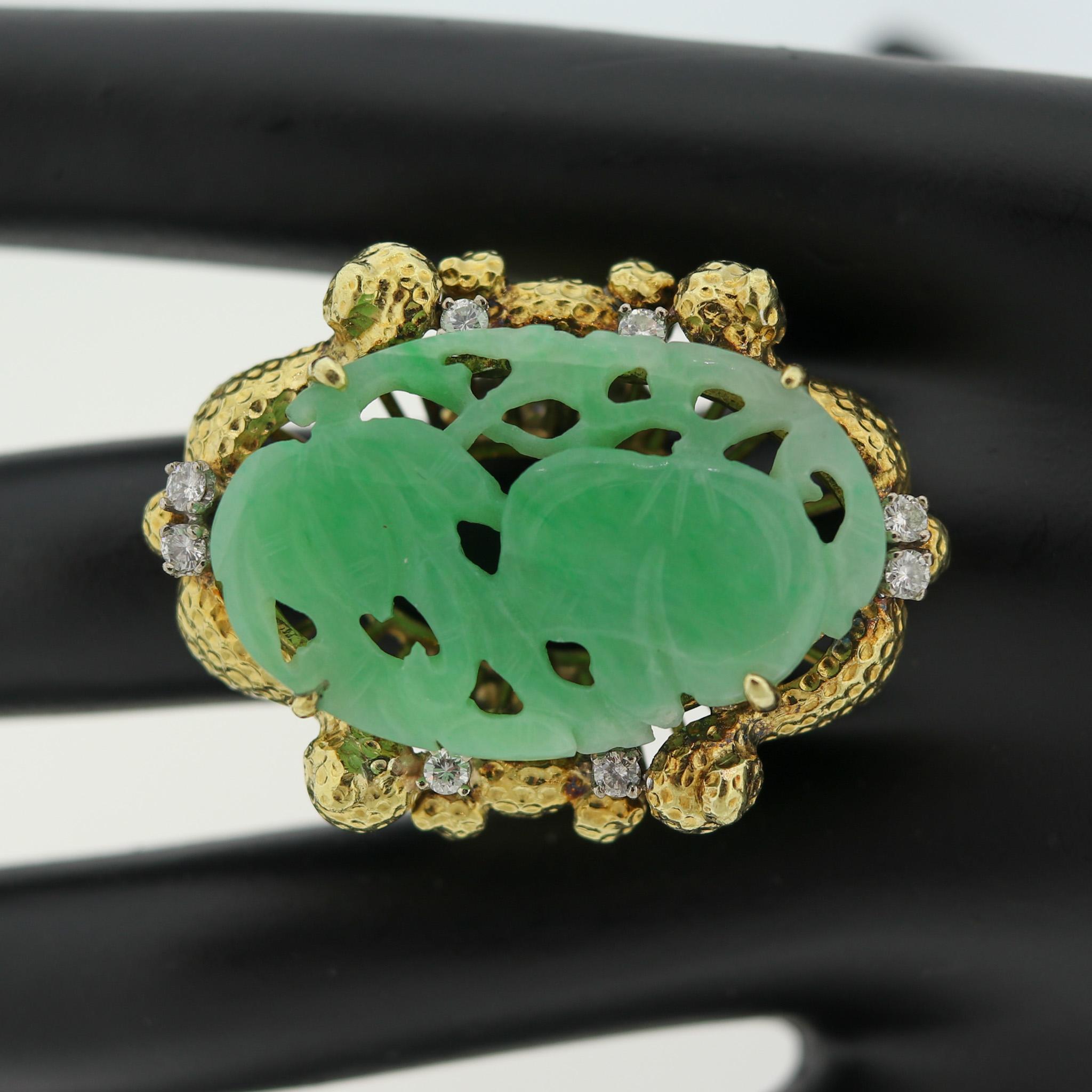Jadeite Jade Diamond Gold Cocktail Ring In New Condition For Sale In Beverly Hills, CA