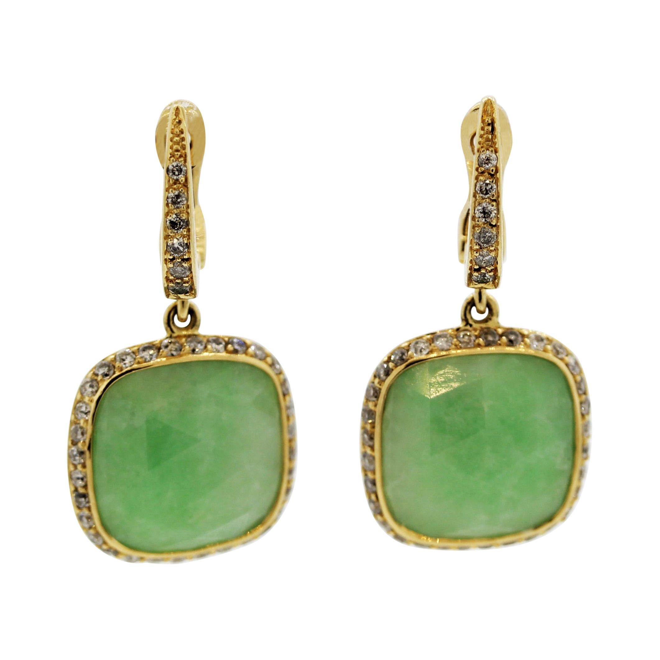 Jadeite Jade Diamond Gold Drop Earrings