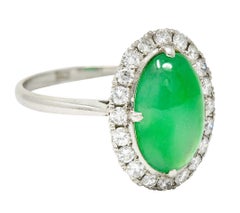 Jadeite Jade Diamond Halo Platinum Cabochon Cluster Ring GIA