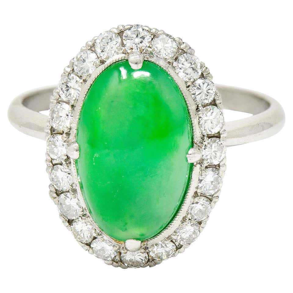 Jadeite Jade Diamond Platinum Ring For Sale at 1stDibs