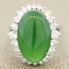 Jadeite Jade Diamond Halo Platinum Ring