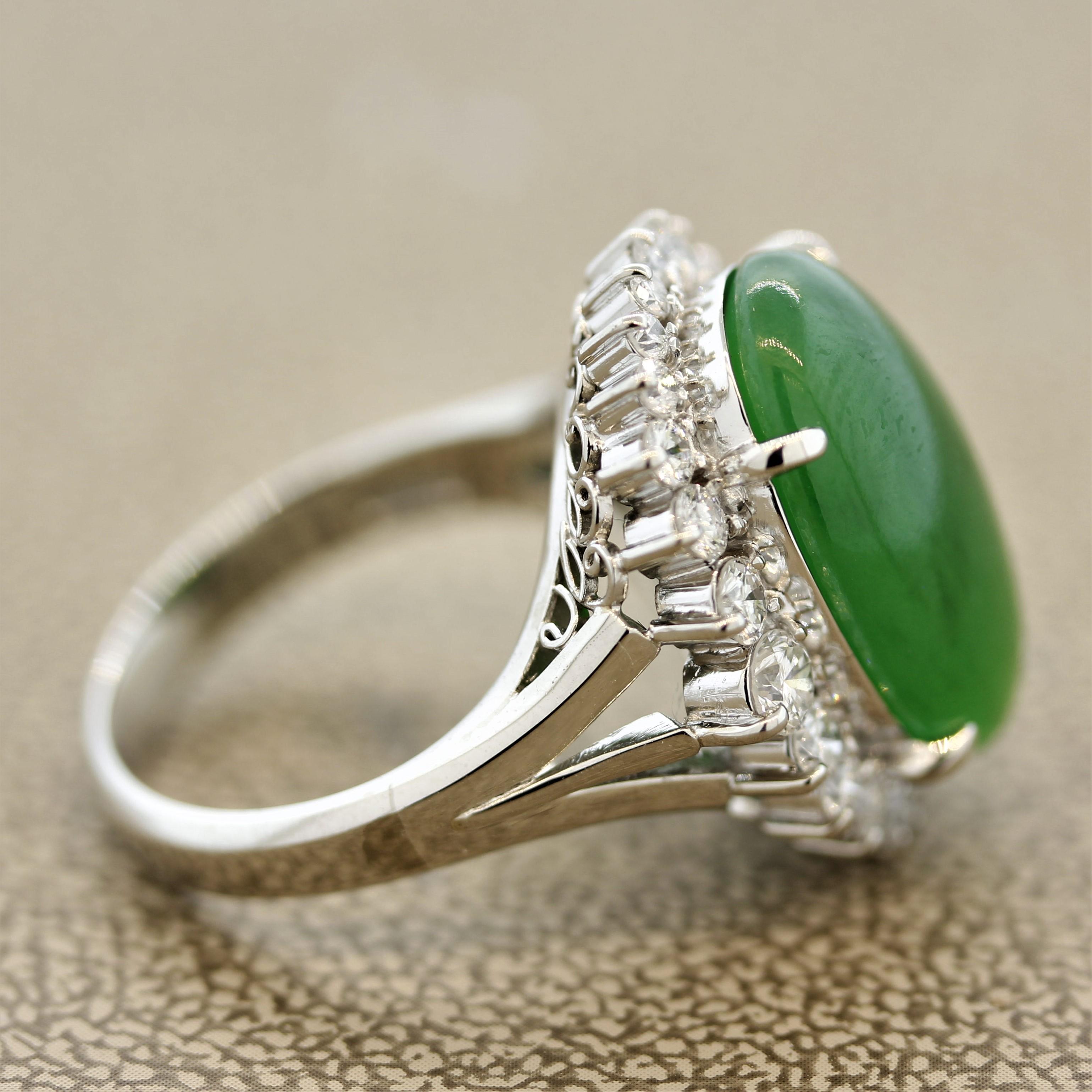 Women's Jadeite Jade Diamond Halo Platinum Ring