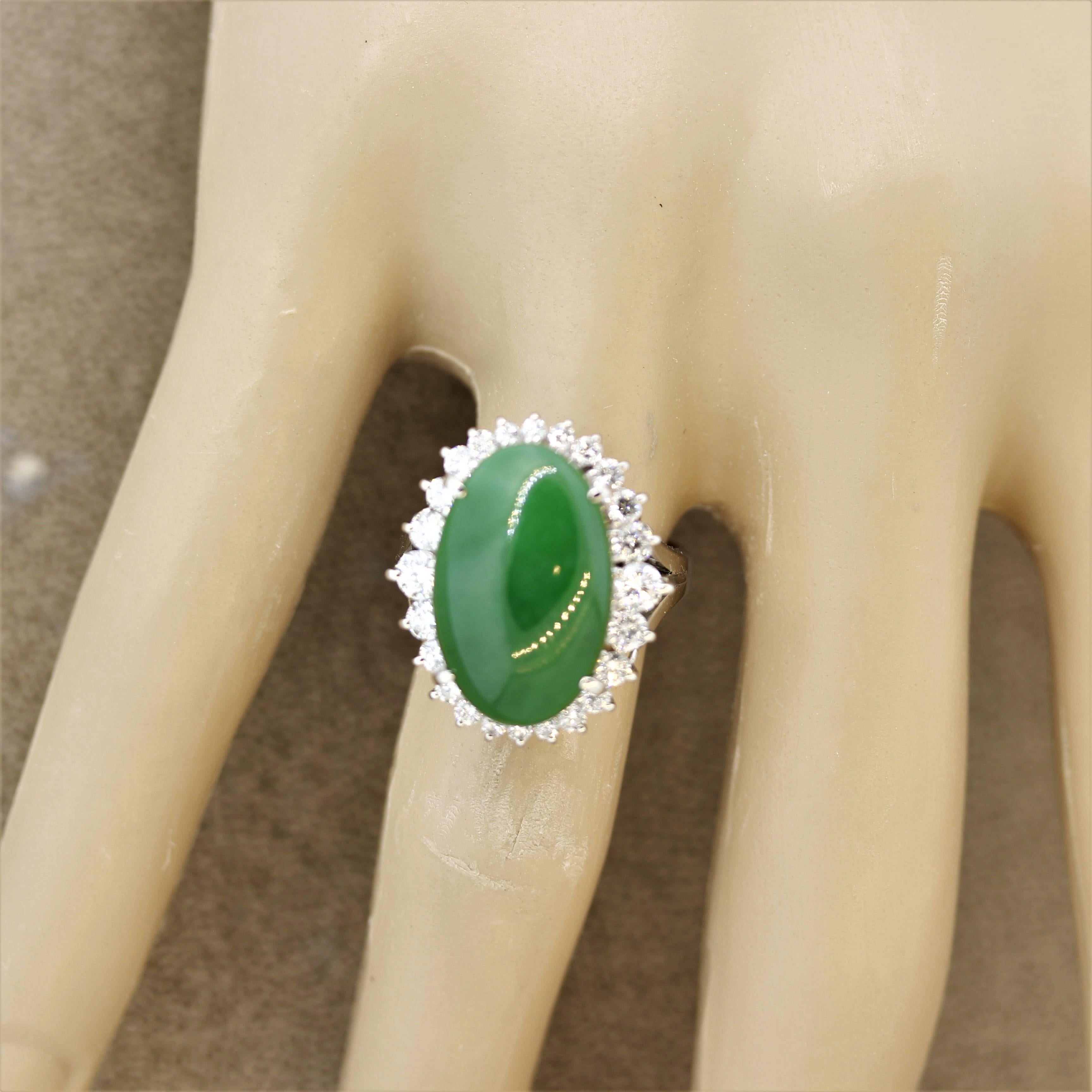 Jadeite Jade Diamond Halo Platinum Ring 1