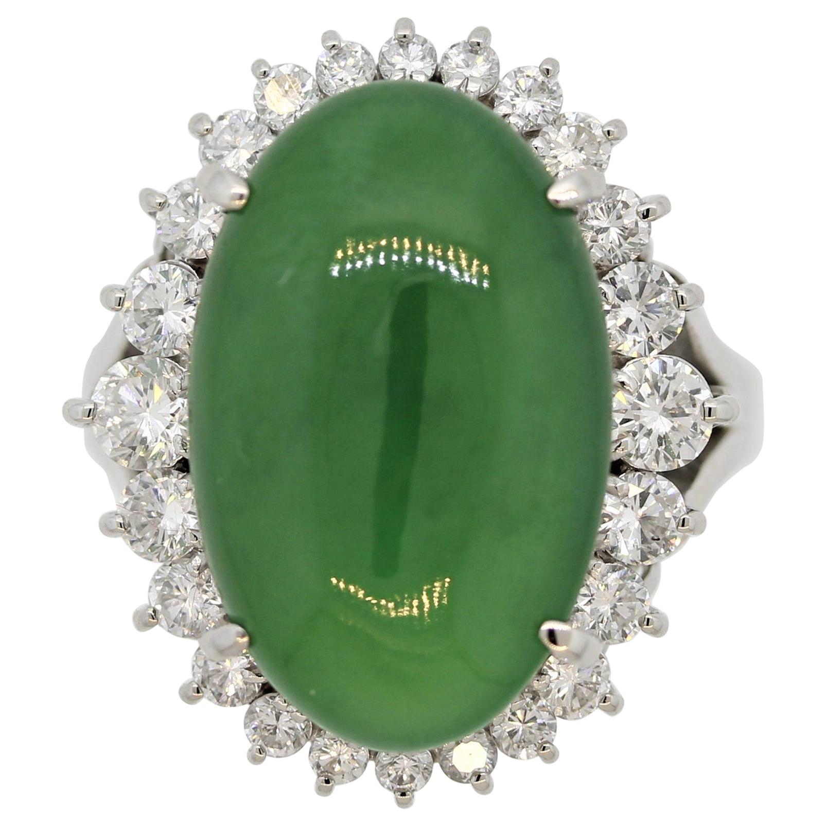 Jadeite Jade Diamond Halo Platinum Ring