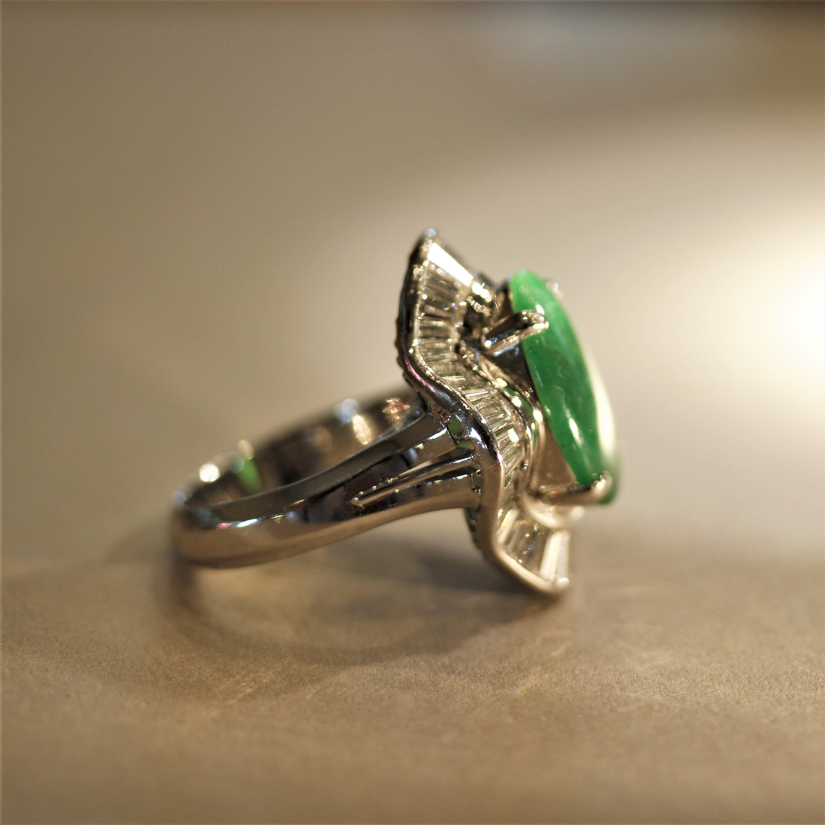 Women's Jadeite Jade Diamond Platinum Ballerina Cocktail Ring