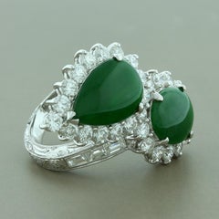Jadeite Jade Diamond Platinum Bypass Ring, GIA