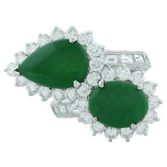 Jadeite Jade Diamond Platinum Bypass Ring, GIA