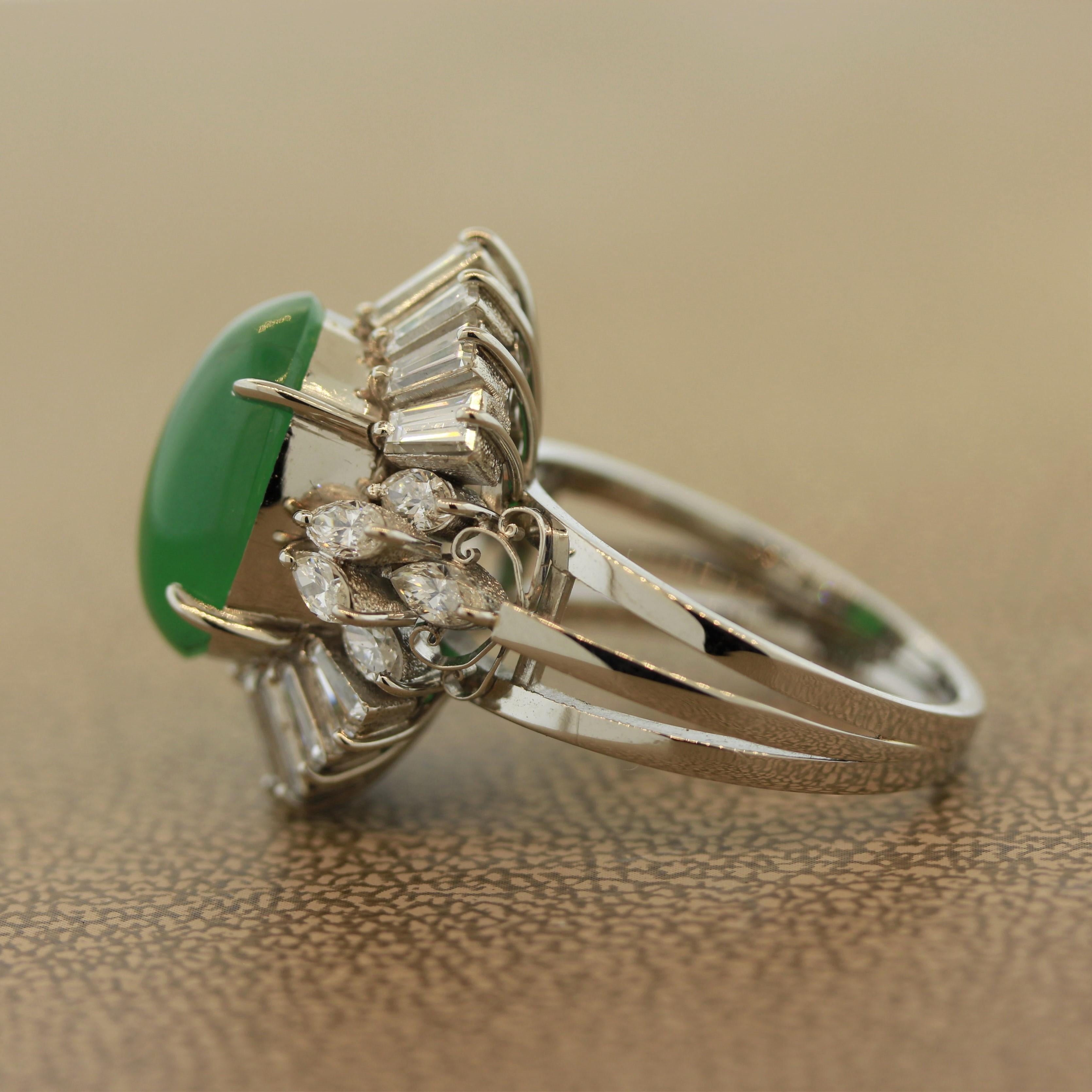 Jadeite Jade Diamond Platinum Cocktail Ring In New Condition For Sale In Beverly Hills, CA