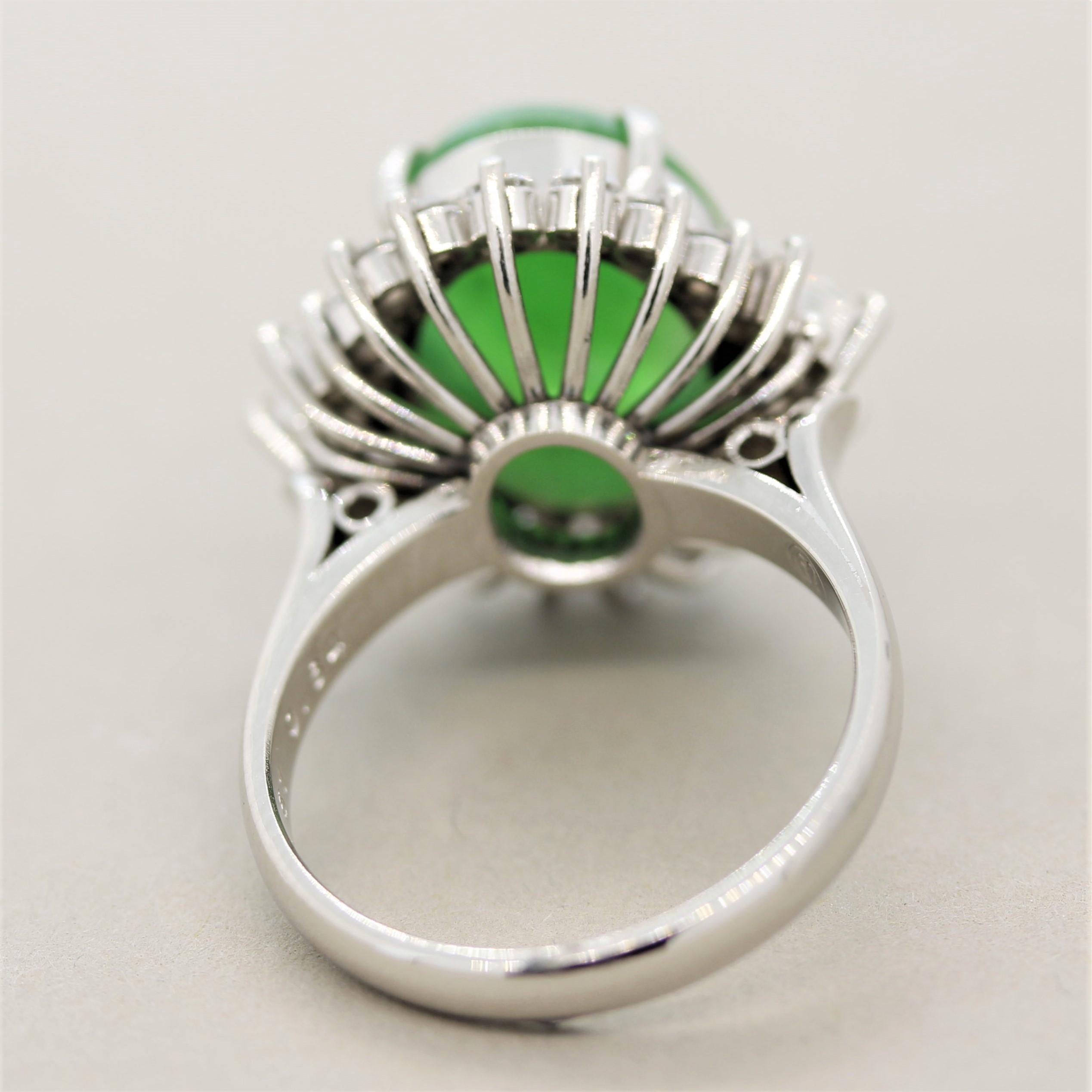 Jadeite Jade Diamond Platinum Cocktail Ring In New Condition For Sale In Beverly Hills, CA