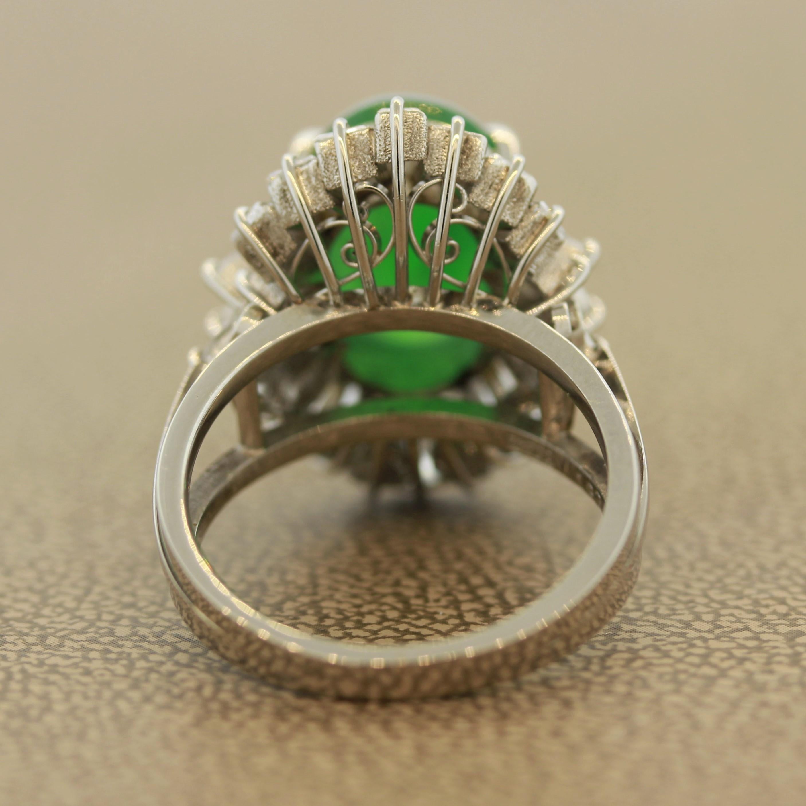 Women's Jadeite Jade Diamond Platinum Cocktail Ring For Sale