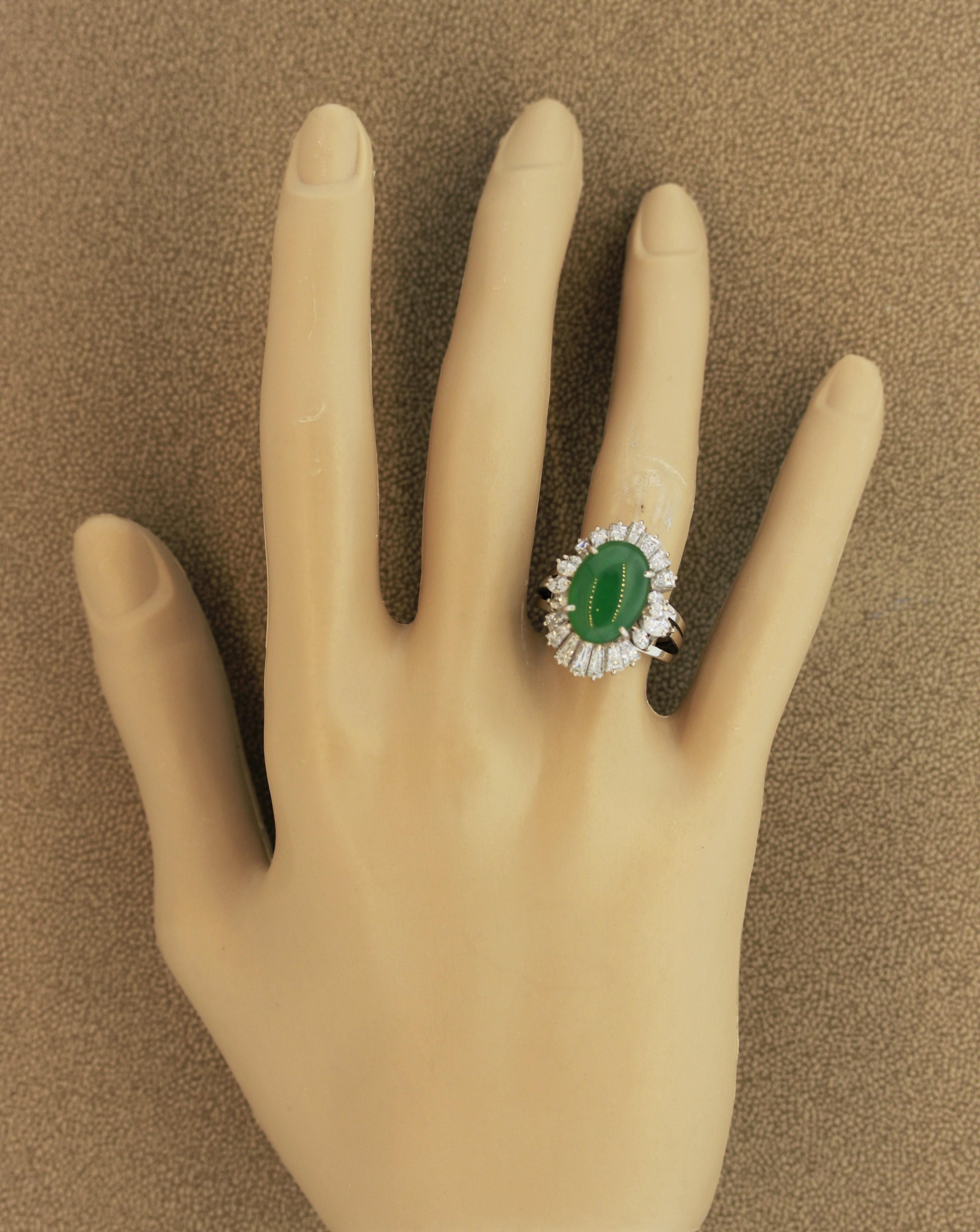 Jadeite Jade Diamond Platinum Cocktail Ring For Sale 3