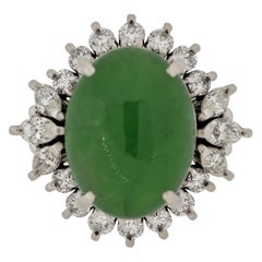 Bague cocktail en platine avec jadéite, jade et diamants