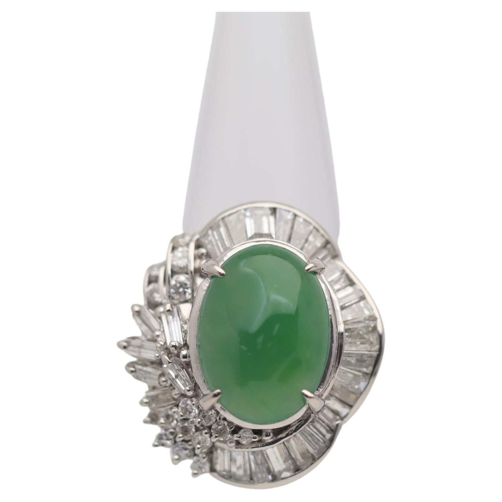 Jadeite Jade Diamond Platinum Cocktail Ring For Sale
