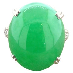 Jadeite Jade Diamond Platinum Cocktail Ring, Type-A GIA Certified