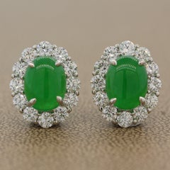 Jadeite Jade Diamond Platinum Earrings, GIA Certified