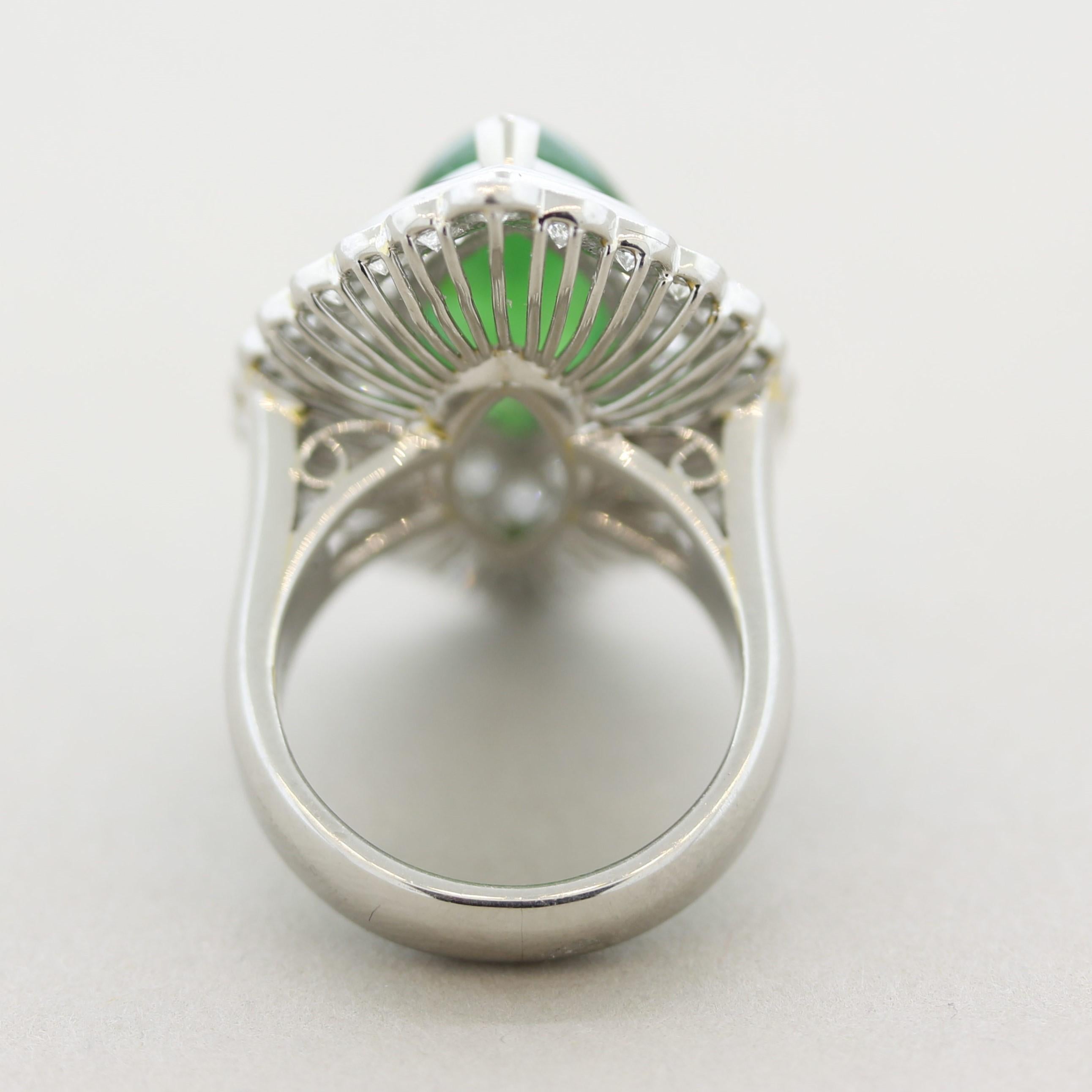 Jadeite Jade Diamond Platinum Navette-Style Cocktail Ring, GIA Certified In New Condition For Sale In Beverly Hills, CA