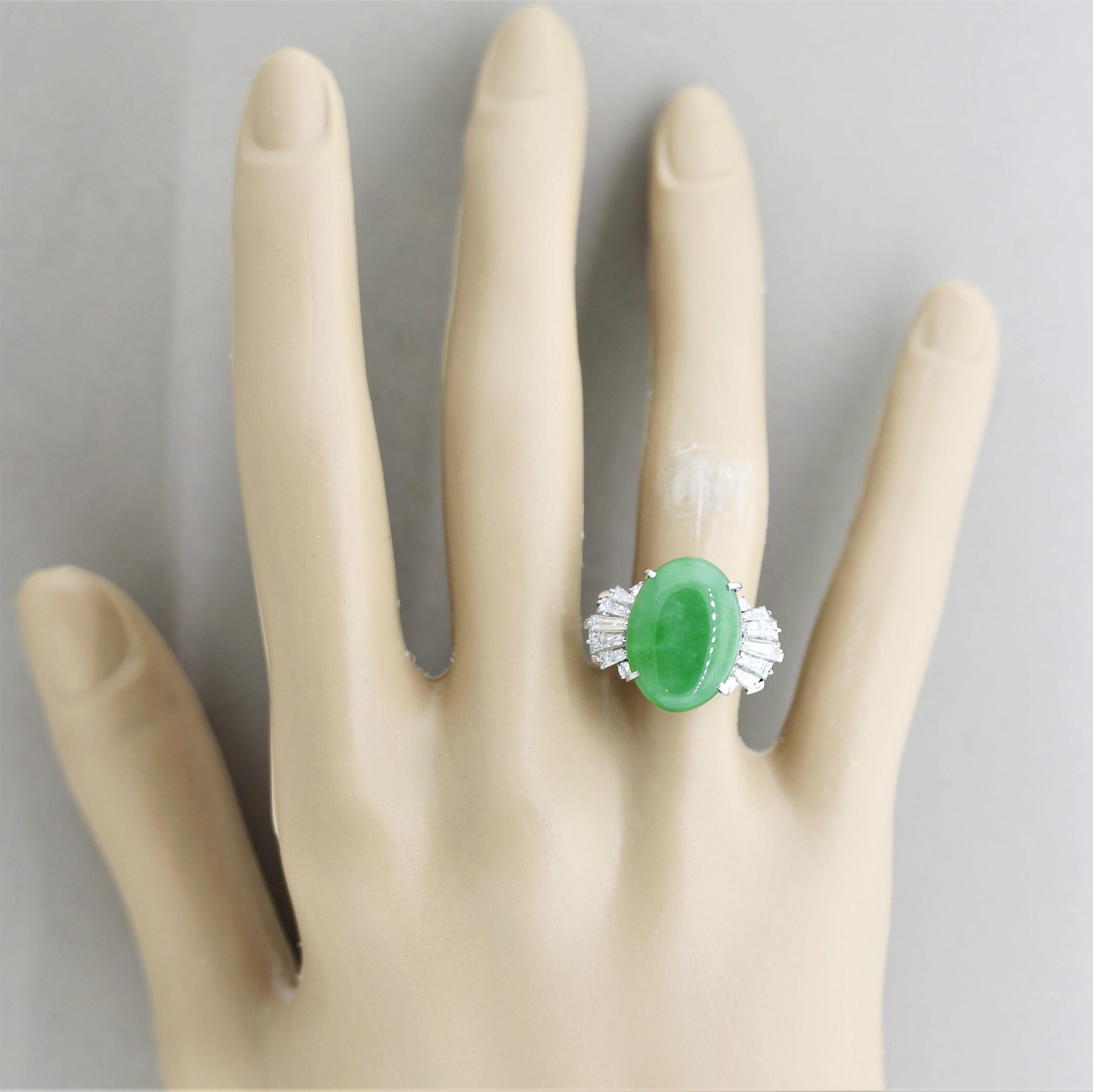 Jadeite Jade Diamond Platinum Ring For Sale 4