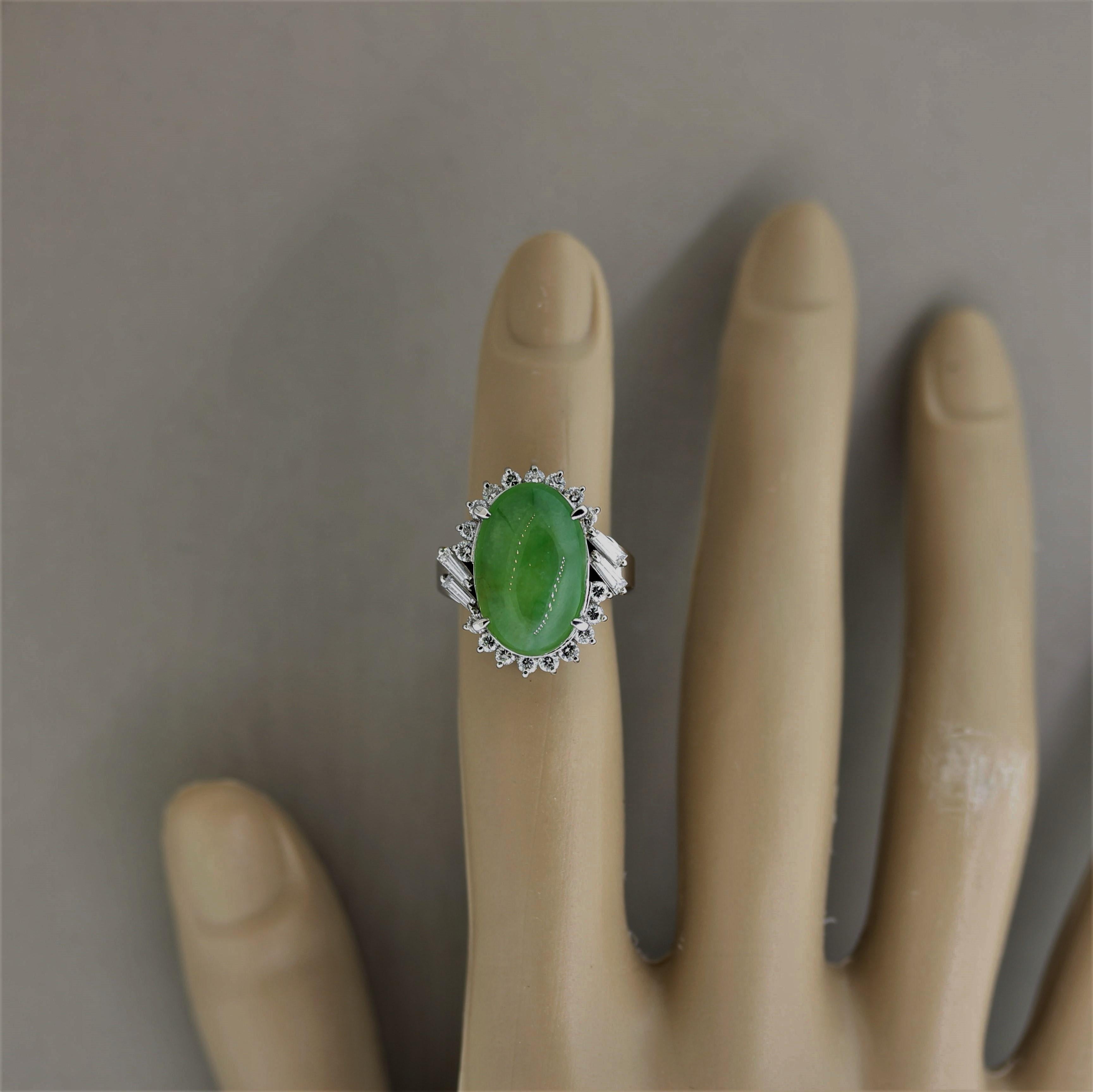 Jadeite Jade Diamond Platinum Ring For Sale 5
